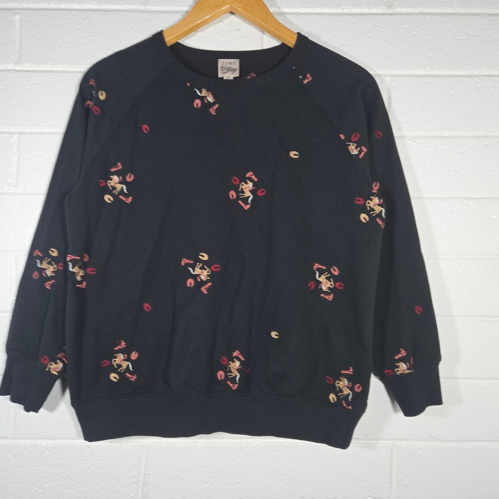 Como Vintage Cowboy Sweatshirt Large Embroidered Rodeo All Over Print Country